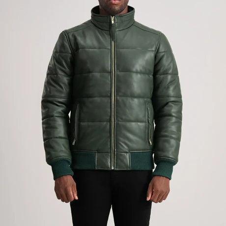 Lucas Black Leather Puffer Bomber Jacket