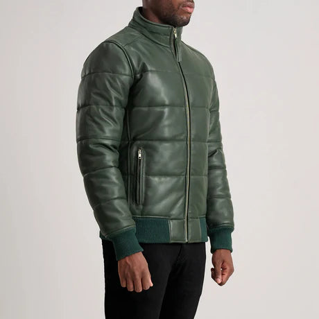 Lucas Black Leather Puffer Bomber Jacket
