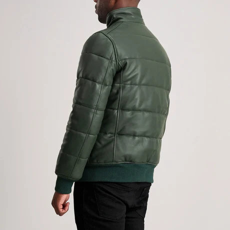 Lucas Black Leather Puffer Bomber Jacket