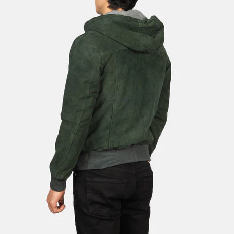Nintenzo Black Hooded Leather Bomber Jacket