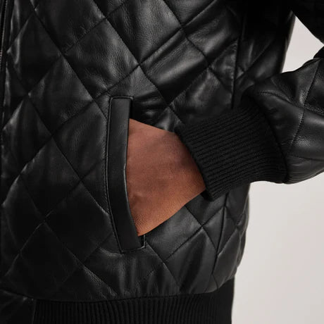 Norman Tan Hooded Bomber Leather Puffer Jacket