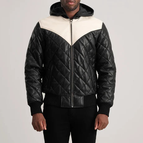 Norman Tan Hooded Bomber Leather Puffer Jacket
