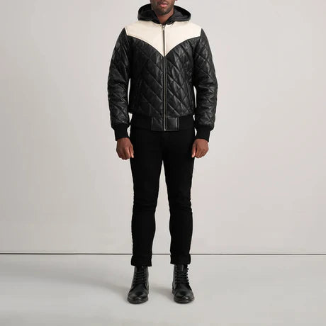 Norman Tan Hooded Bomber Leather Puffer Jacket