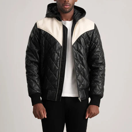 Norman Tan Hooded Bomber Leather Puffer Jacket