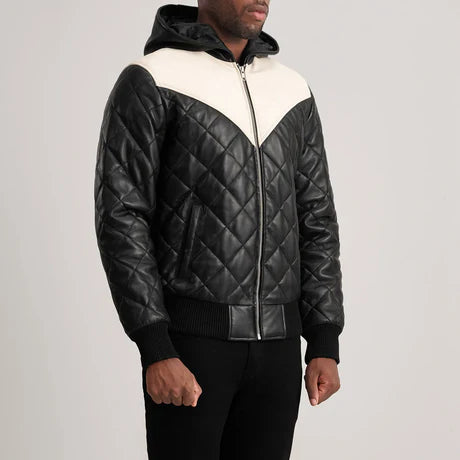 Norman Tan Hooded Bomber Leather Puffer Jacket