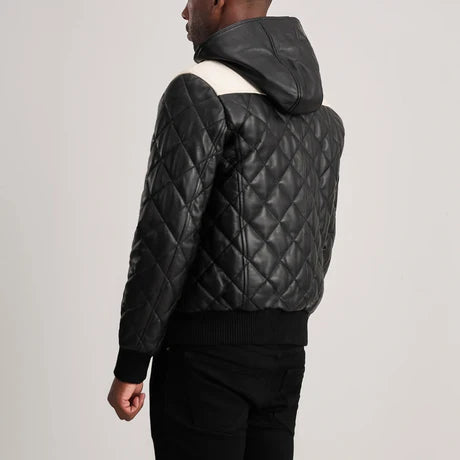 Norman Tan Hooded Bomber Leather Puffer Jacket