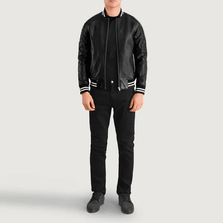 Pascal Maroon Leather Varsity Jacket