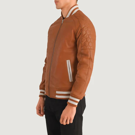 Pascal Maroon Leather Varsity Jacket