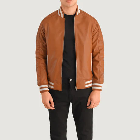 Pascal Maroon Leather Varsity Jacket