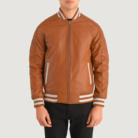 Pascal Maroon Leather Varsity Jacket