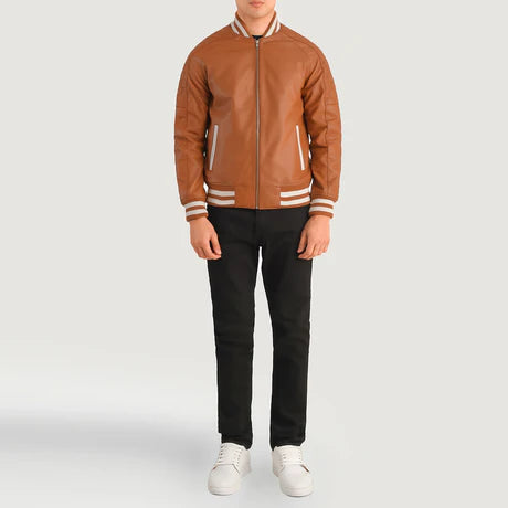 Pascal Maroon Leather Varsity Jacket
