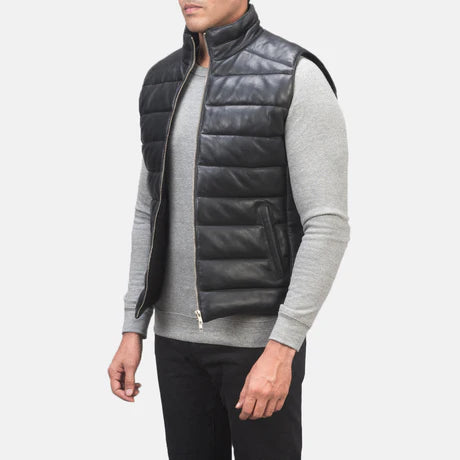 Reeves Green Leather Puffer Vest