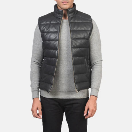 Reeves Green Leather Puffer Vest