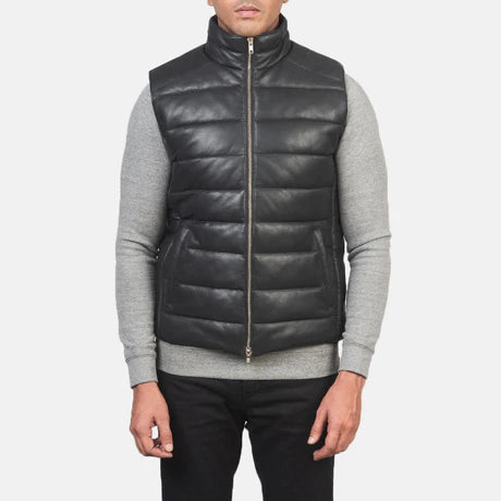 Reeves Green Leather Puffer Vest