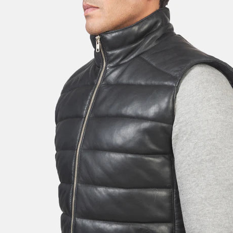 Reeves Green Leather Puffer Vest