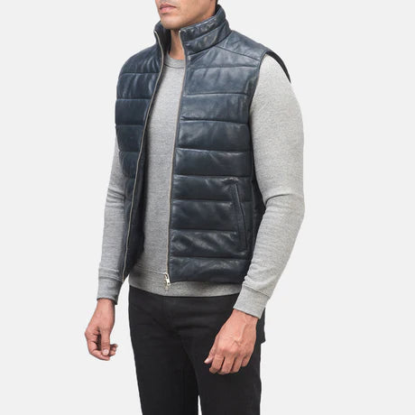 Reeves Green Leather Puffer Vest