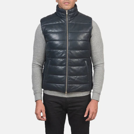 Reeves Green Leather Puffer Vest