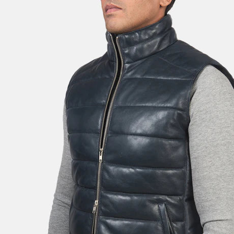 Reeves Green Leather Puffer Vest
