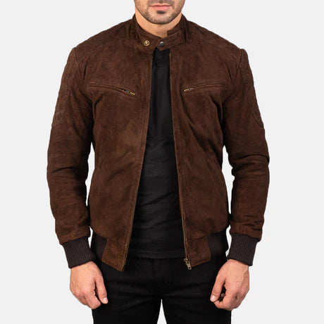 Sven Distressed Brown Leather Bomber Jacket