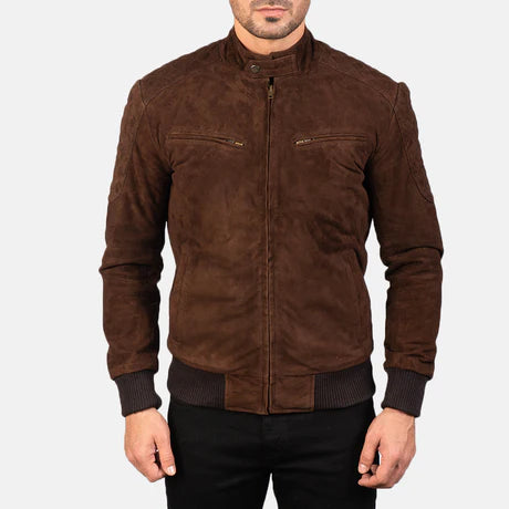 Sven Distressed Brown Leather Bomber Jacket