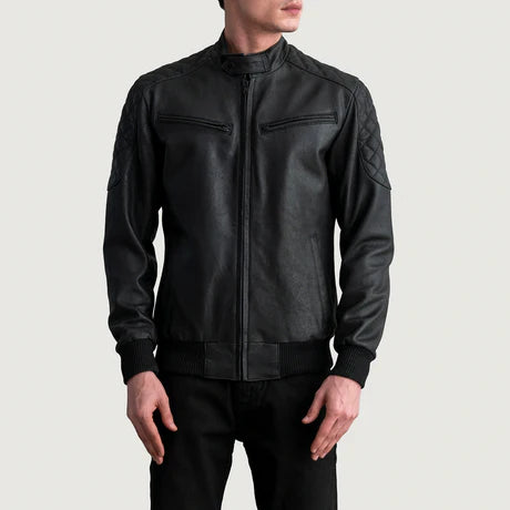 Sven Distressed Brown Leather Bomber Jacket