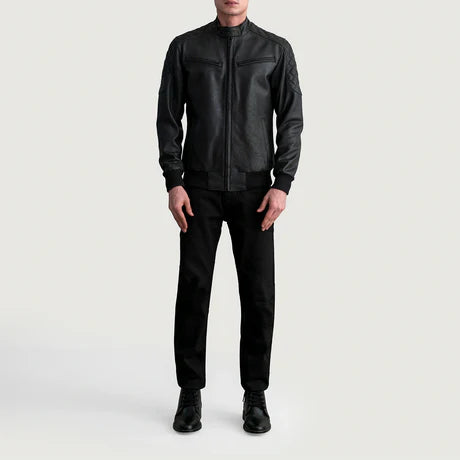 Sven Distressed Brown Leather Bomber Jacket