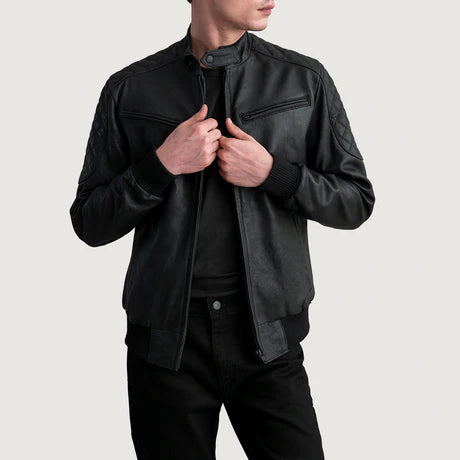 Sven Distressed Brown Leather Bomber Jacket