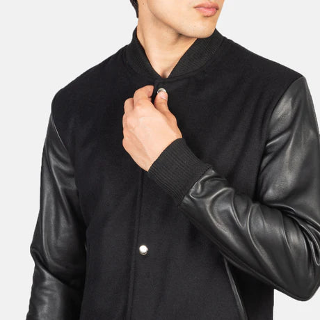 Vaxton Black & White Hybrid Varsity Jacket