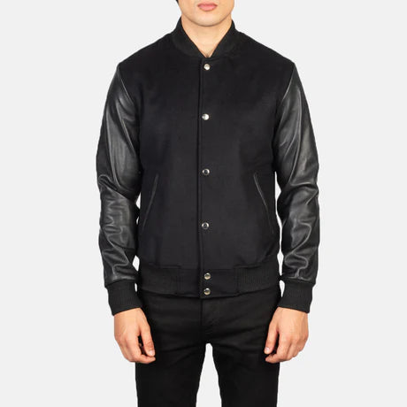 Vaxton Black & White Hybrid Varsity Jacket