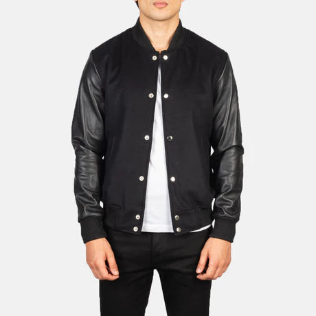 Vaxton Black & White Hybrid Varsity Jacket