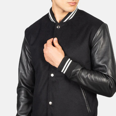 Vaxton Black & White Hybrid Varsity Jacket