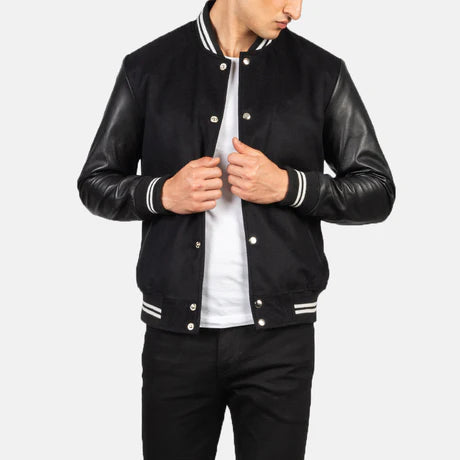 Vaxton Black & White Hybrid Varsity Jacket