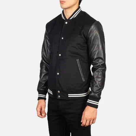 Vaxton Black & White Hybrid Varsity Jacket