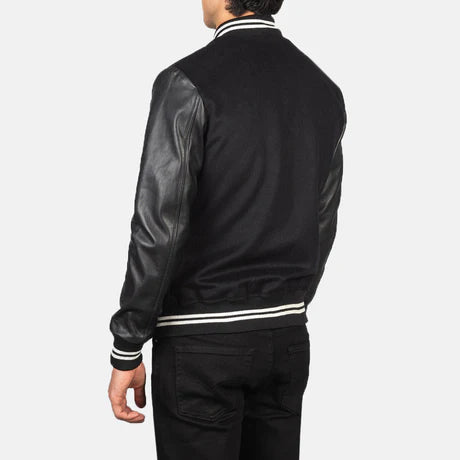 Vaxton Black & White Hybrid Varsity Jacket