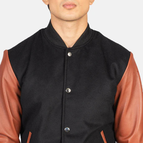 Vaxton Black & White Hybrid Varsity Jacket