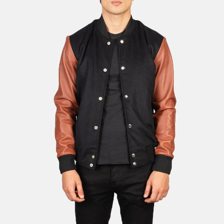 Vaxton Black & White Hybrid Varsity Jacket
