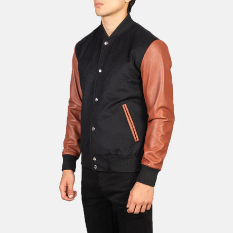Vaxton Black & White Hybrid Varsity Jacket