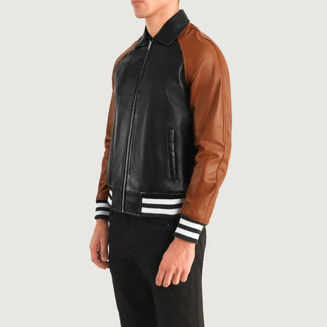 Walton Black Leather Varsity Jacket
