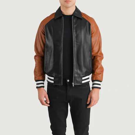 Walton Black Leather Varsity Jacket