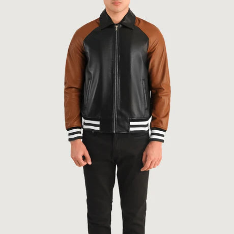 Walton Black Leather Varsity Jacket