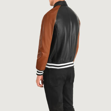 Walton Black Leather Varsity Jacket