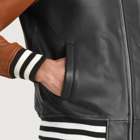 Walton Black Leather Varsity Jacket