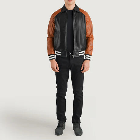 Walton Black Leather Varsity Jacket