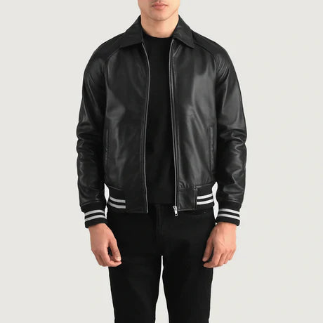 Walton Black Leather Varsity Jacket