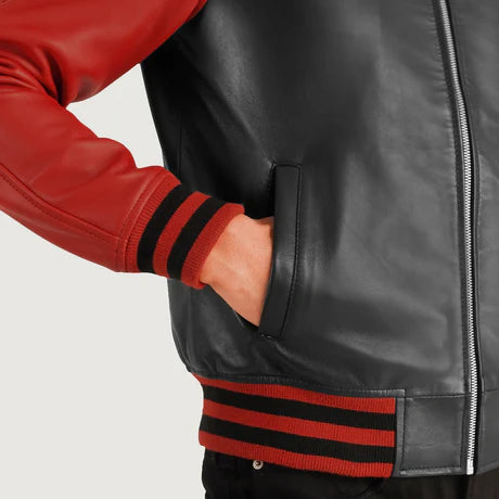 Walton Black Leather Varsity Jacket