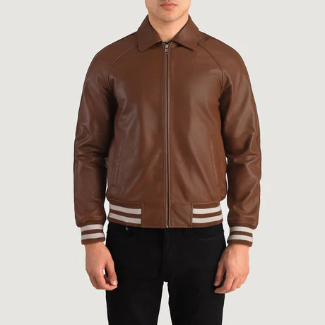 Walton Black Leather Varsity Jacket