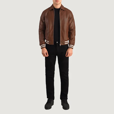 Walton Black Leather Varsity Jacket