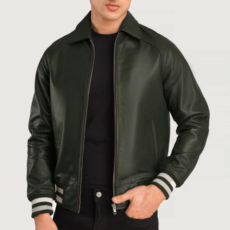 Walton Black Leather Varsity Jacket