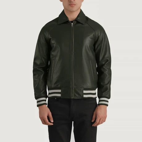 Walton Black Leather Varsity Jacket