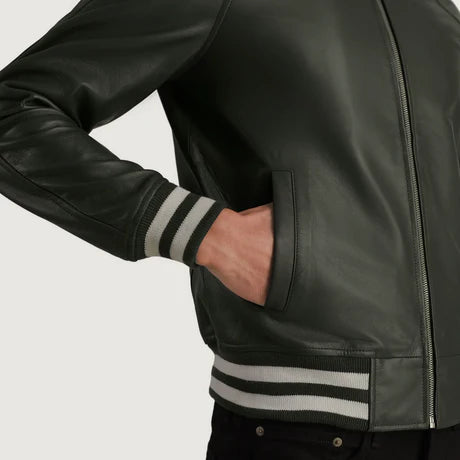 Walton Black Leather Varsity Jacket